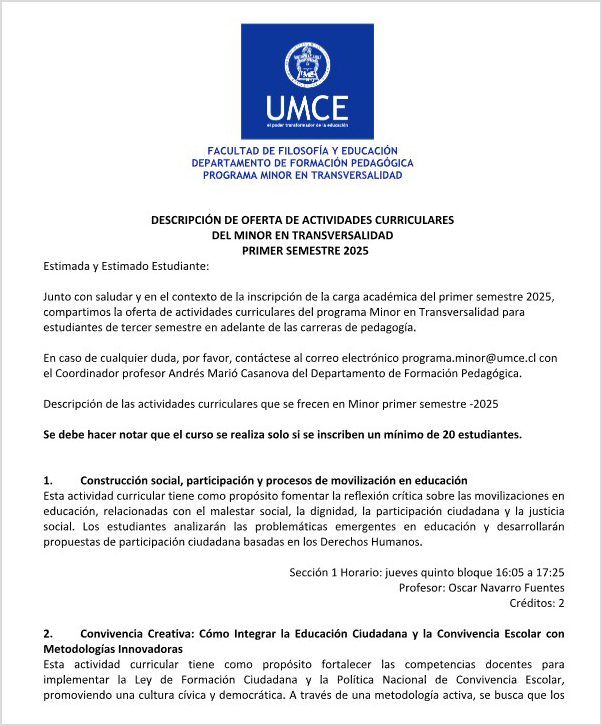 minor transversalidad 2025 primer semestre